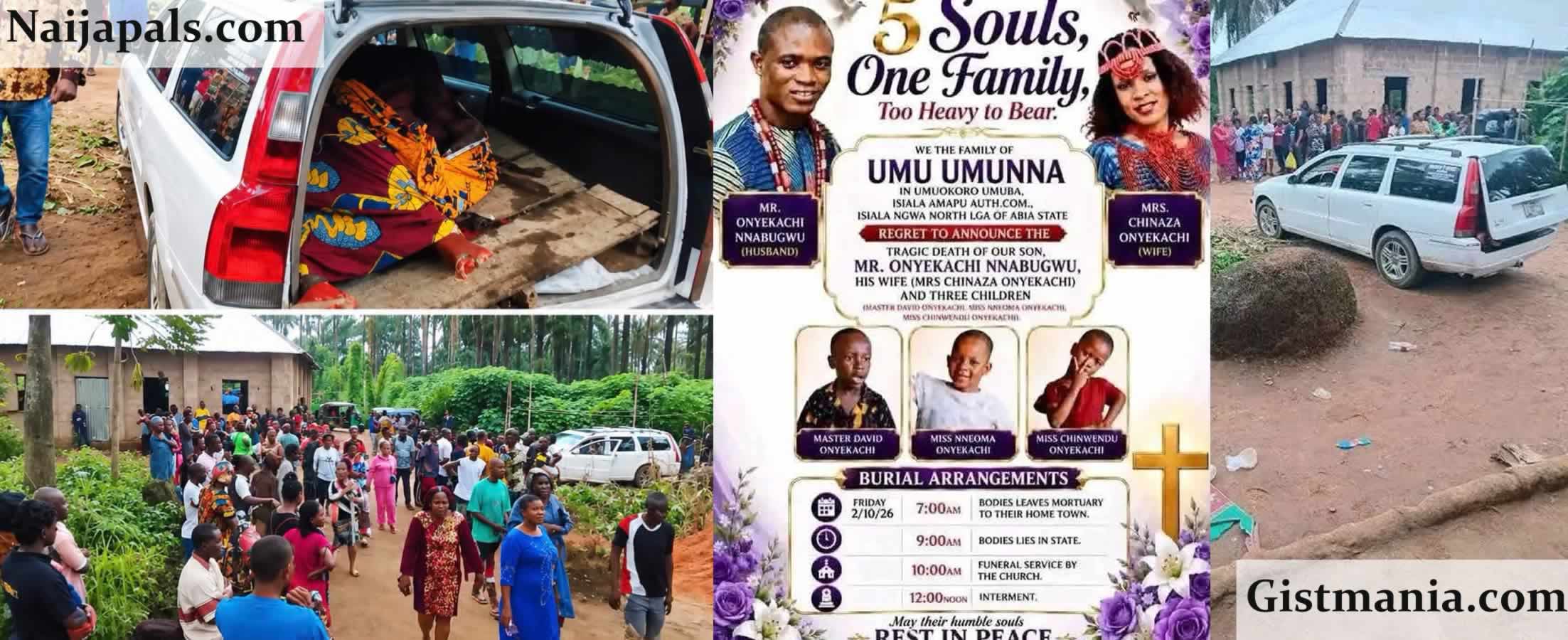 Couple, Three Children Who Died Mysteriously In Abia Laid to Rest (Photos)