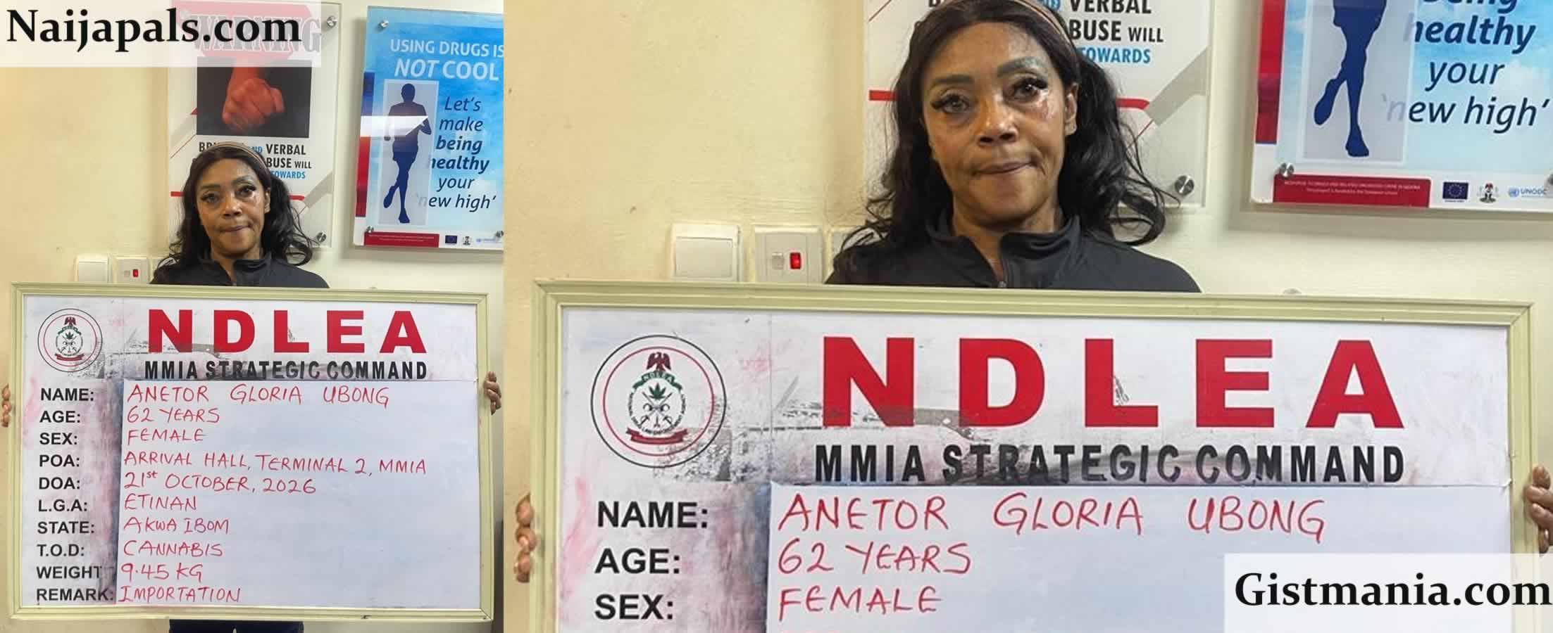 NDLEA Nabs 62-Year-Old Nigerian-American Grandma, Anetor Gloria Ubong Over 9.45kg Cannabis Stash
