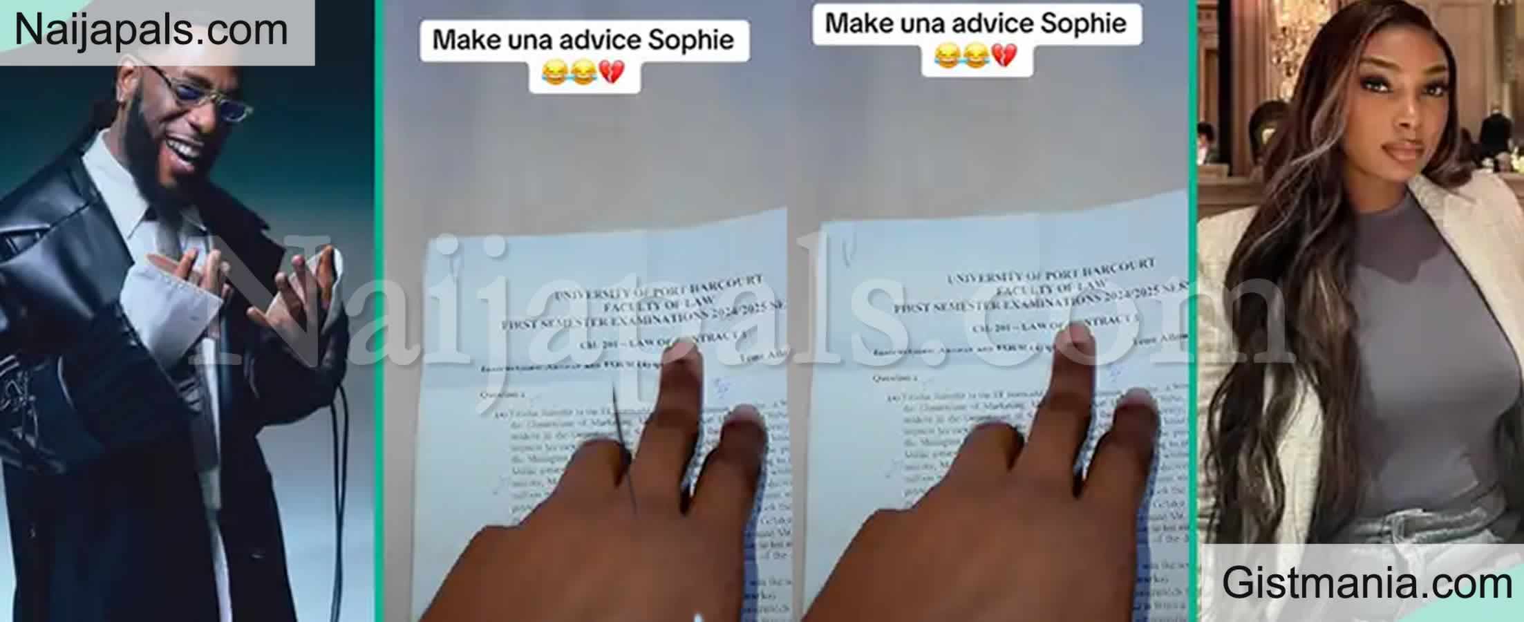 Reactions as BurnaBoy’s & Sophia Egbueje’s Lambo Saga Appears As Exam Question in UNIPORT