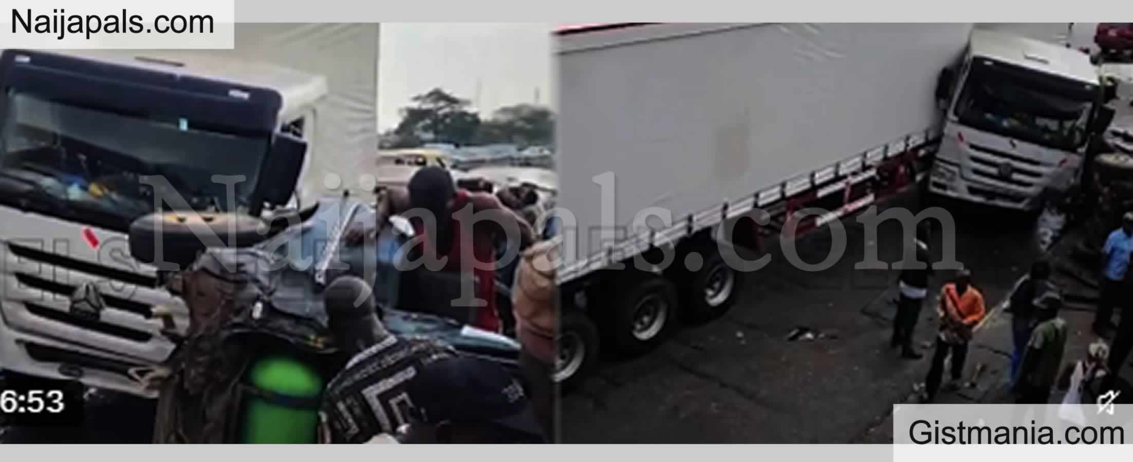 5 Seriously Injured As 40ft Truck Rams Into Commercial Buses At Berger Bus Stop In Lagos (VID)