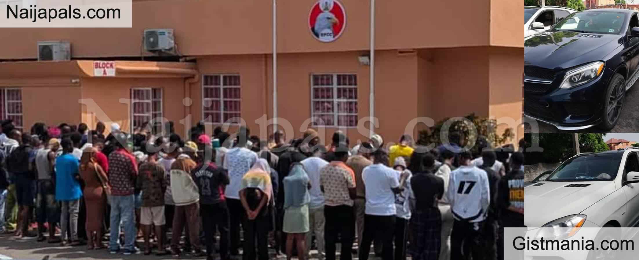 EFCC Arrests 120 Internet Fraudsters in Lagos Raid, Seizes Exotic Cars & Luxury Items (Photos)