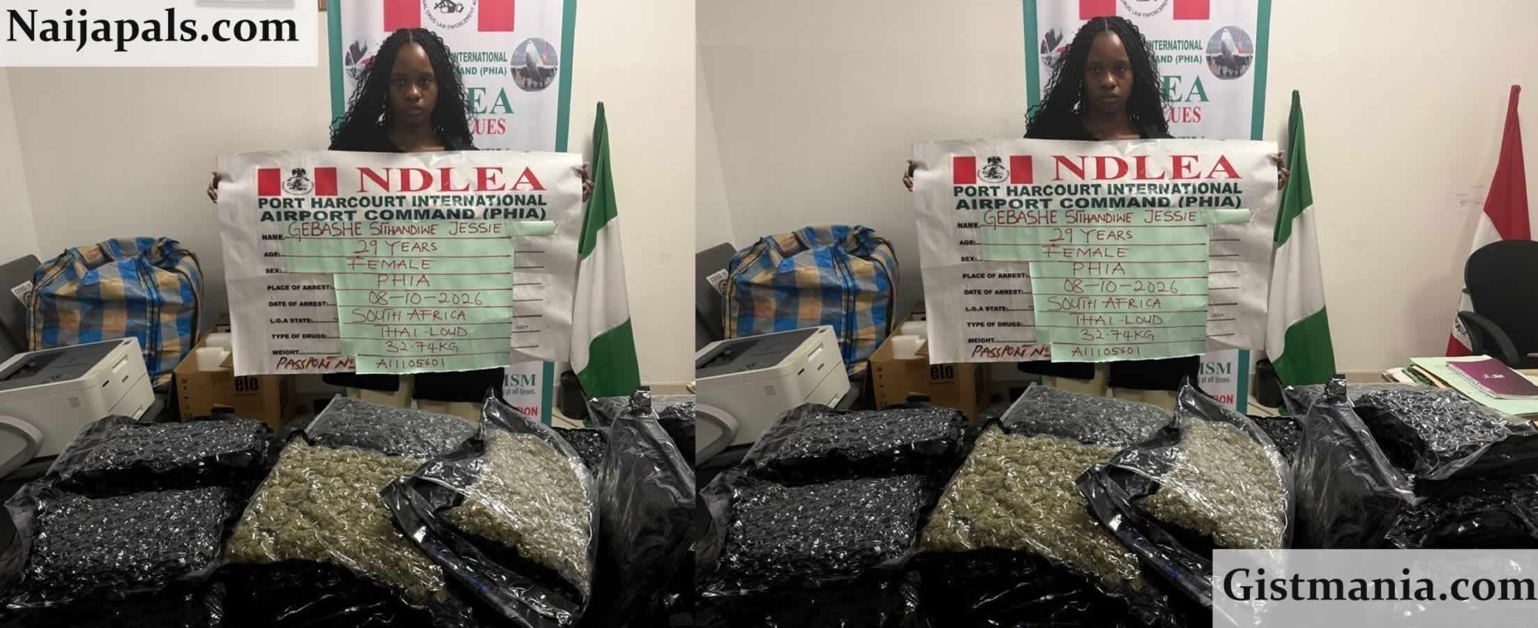 South African Woman, Gebashe Sithandiwe Jessie Nabbed With 32kg of Thai Cannabis at PH Airport