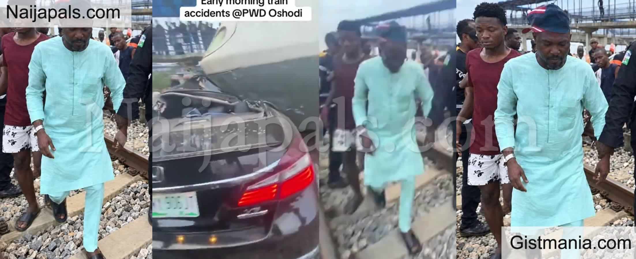 Shocking Moment Driver Escapes Death as Train Smashes Into Car Railway Crossing in Lagos (VID)