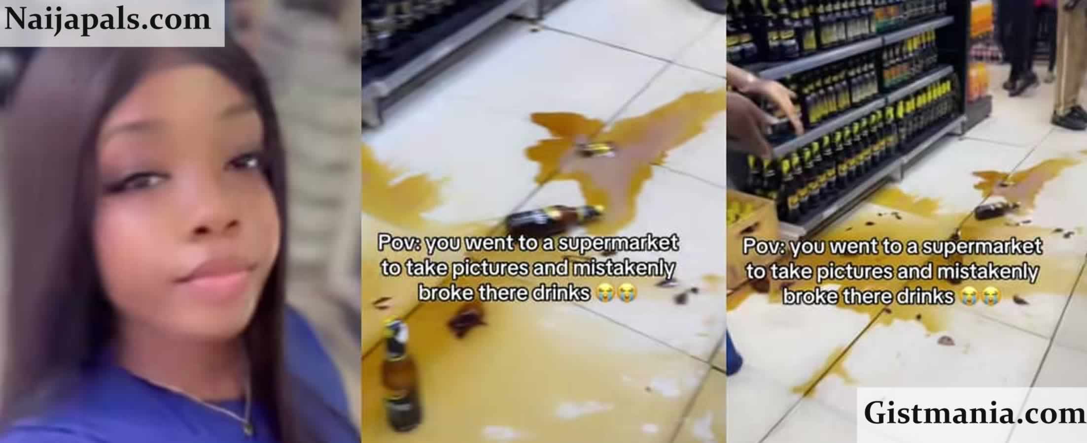 Nigerian Lady Goes Viral After Smashing Bottles In Supermarket Photo Mishap (Video)