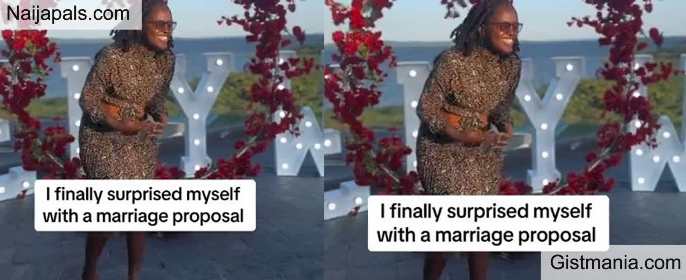 VIDEO&#059; Weird Moment Single Lady Proposes Marriage To Herself