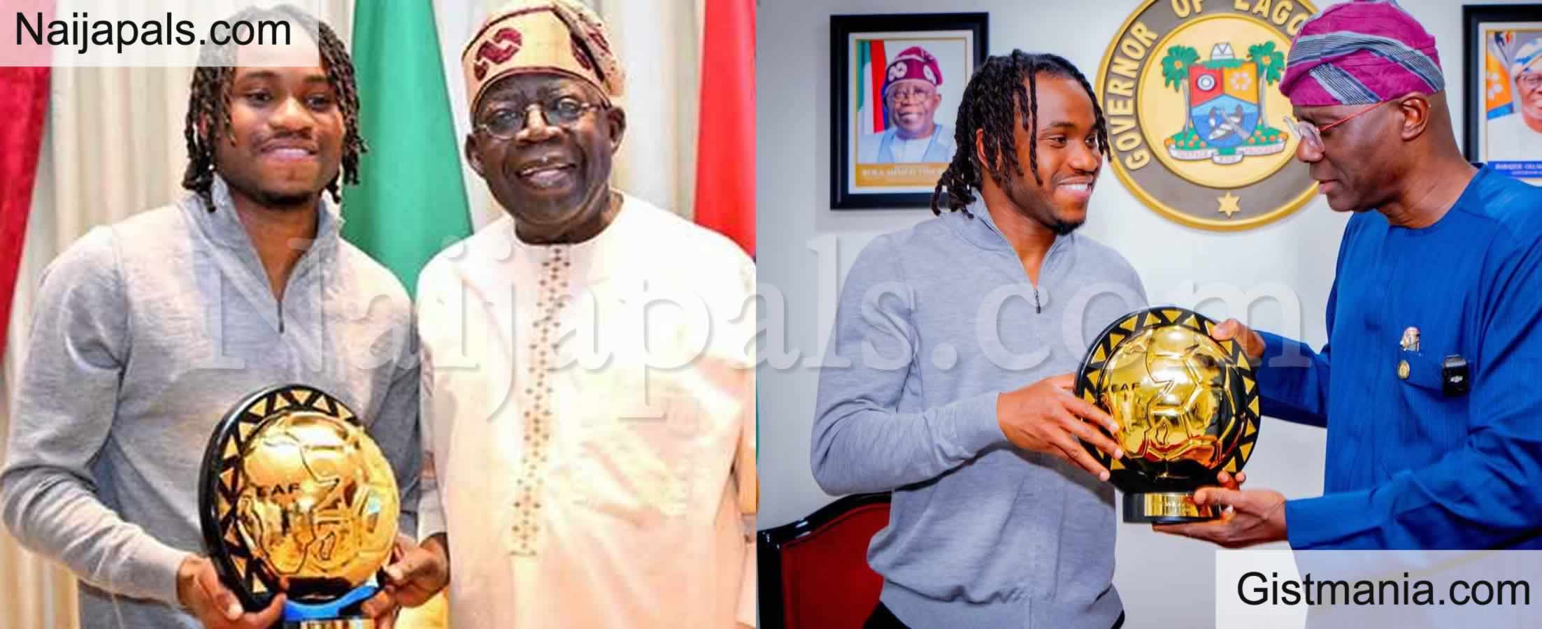 PHOTOS: Ademola Lookman Presents 2024 CAF Player of the Year Award to Tinubu and Sanwo Olu