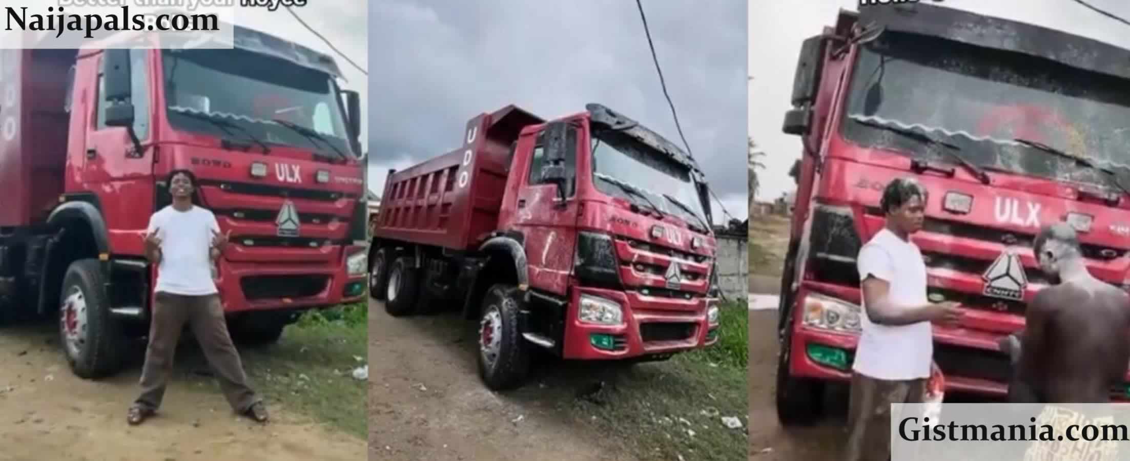 Young Man Sparks Buzz As He Flaunts Tipper Truck As 3rd Car, Says It’s ‘Better Than Rolls Royce&#039; (Video)