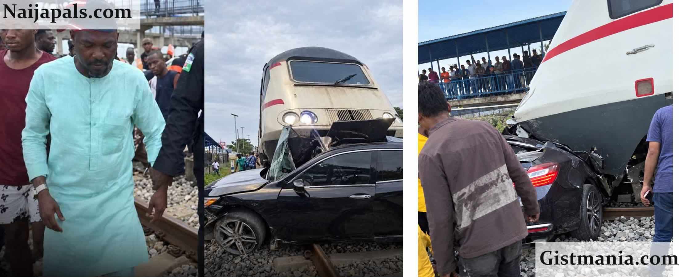 Miracle Escape in Lagos as Train Crashes Into 55-Year-Old Man’s Car at PWD Railway Crossing (Photos)