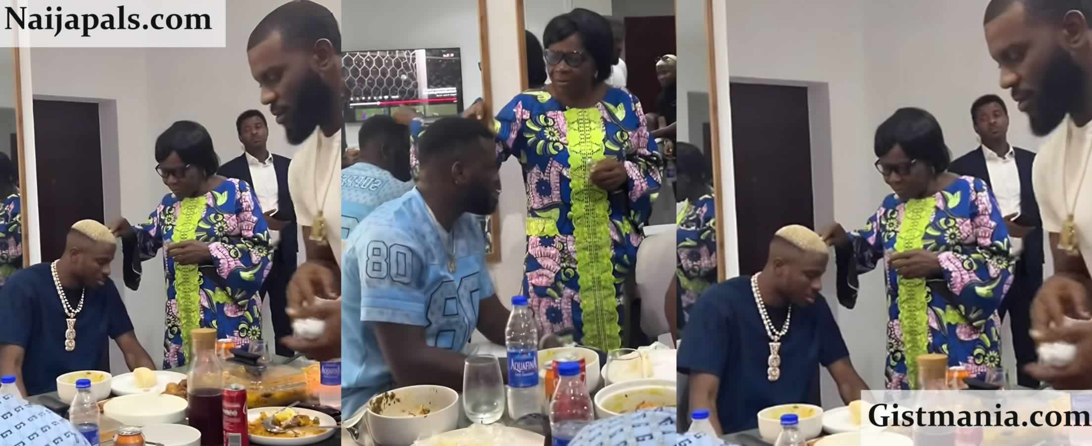 DIVINE BLESSINGS! Odumodublvck’s Mother Anoints Osimhen, Boniface During House Visit (Video)