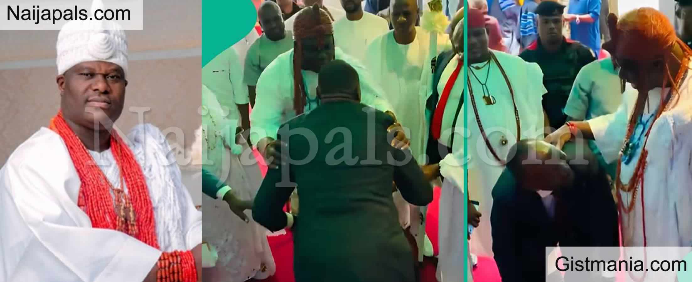 Moment Ooni of Ife, Oba Adeyeye Enitan Ogunwusi, Met His Long Lost Friend at an Event (Video)
