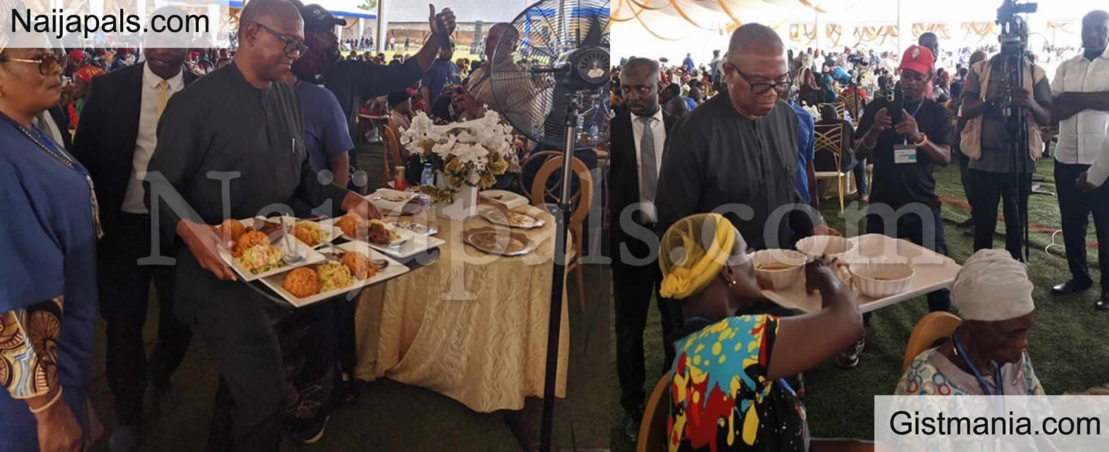 Mixed Reactions Trail Video of Peter Obi Serving Food to Guests at an Event