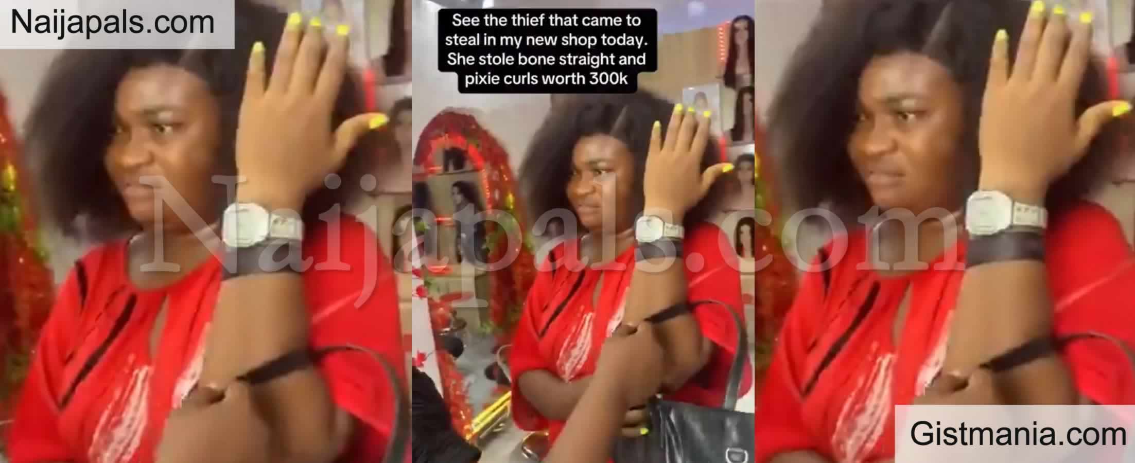Slay Queen Disgraced After CCTV Caught Her Stealing N300k Worth of Wig in Lagos (VID)