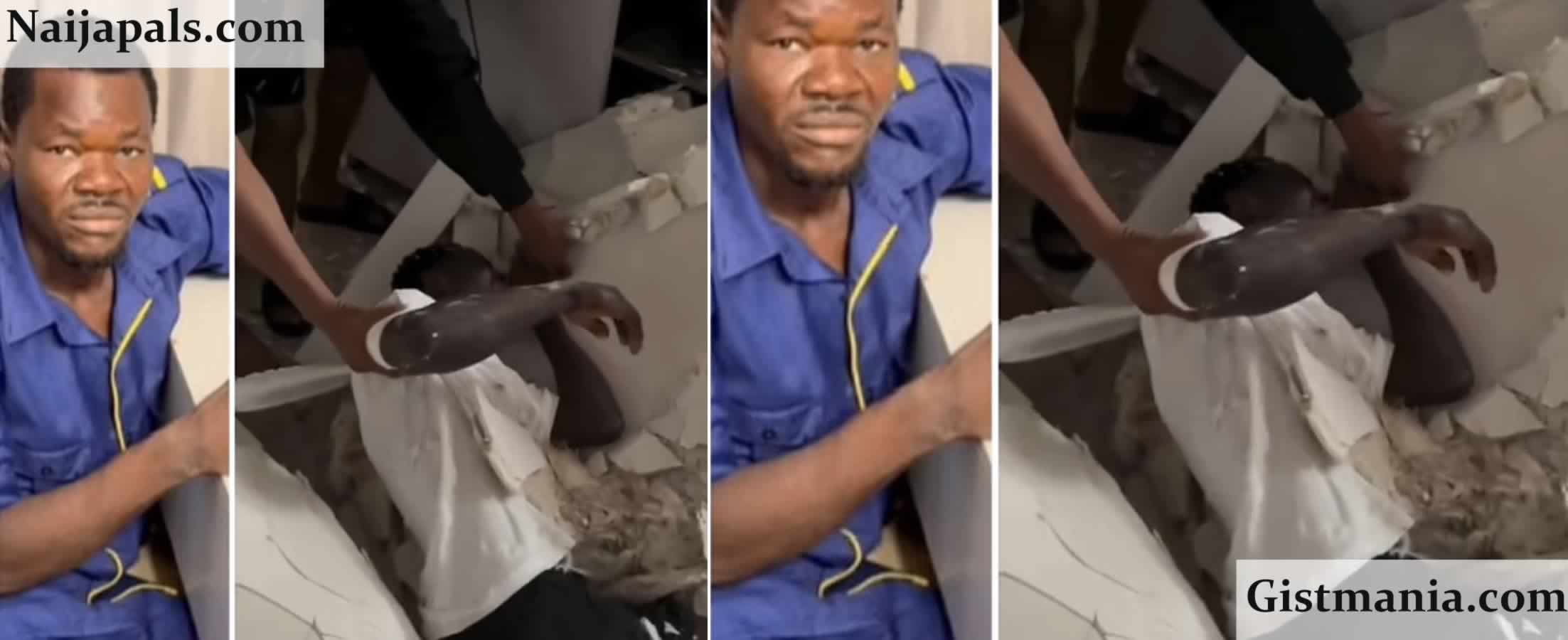 Nigerian Content Creator Rico Escapes Death By The Whiskers As Ceiling Collapses In Shocking Home Accident (Video)