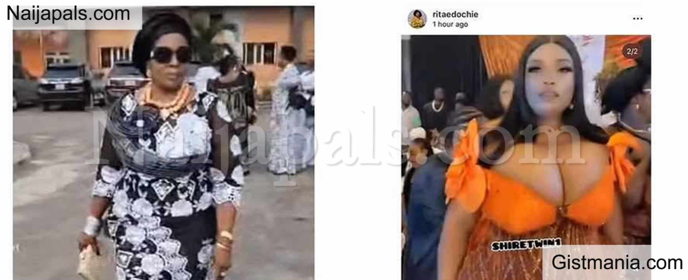 Actress Rita Edochie Knocks Wedding Guest Wearing a Provocative Cleavag3 Revealing Outfit