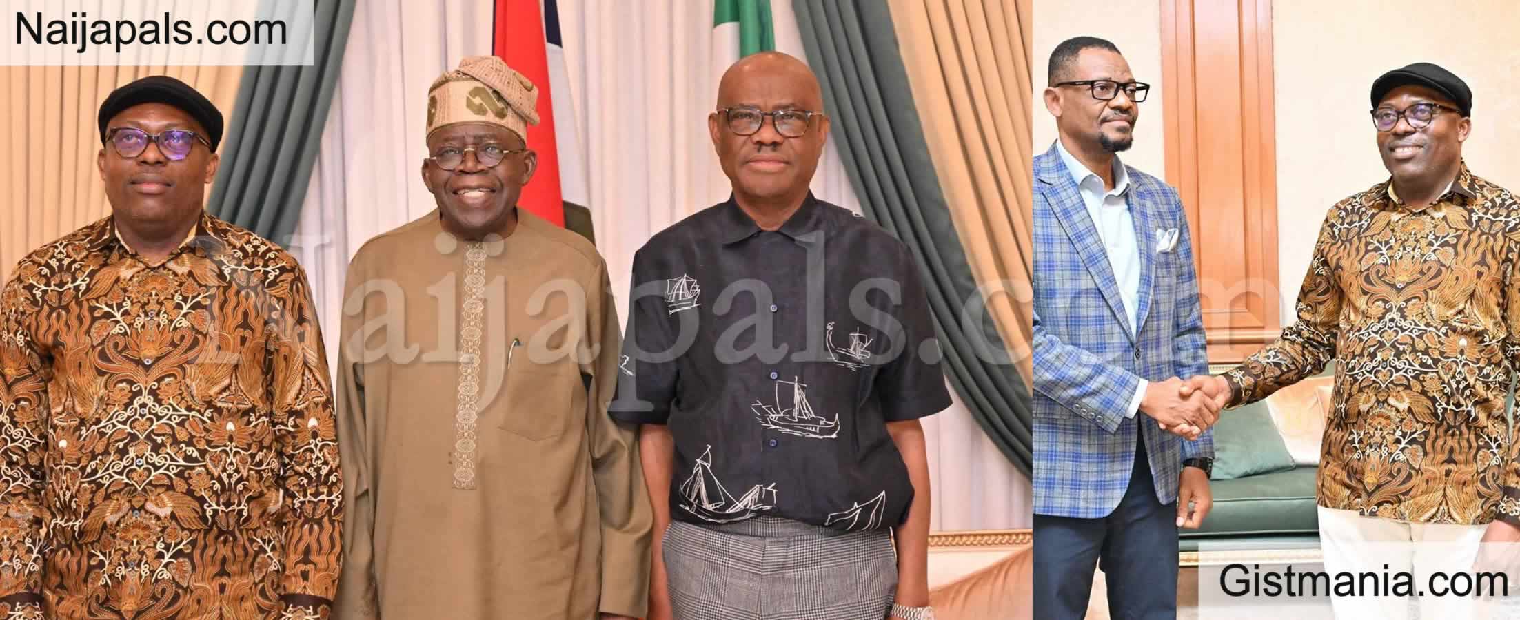 PHOTOS: President Tinubu Hold Peace Talk With Wike, Fubara & Rivers Speaker, Amaewhule