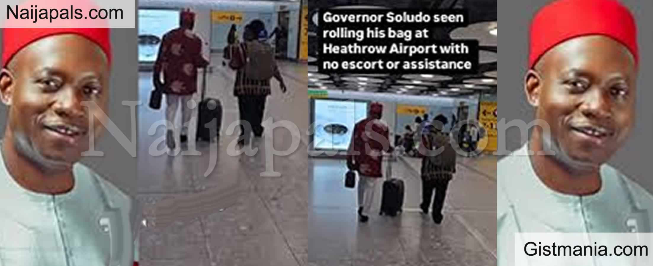 Man Shocked After Seeing Gov. Soludo Rolling His Bag At Heathrow Airport With no Escort (VID)