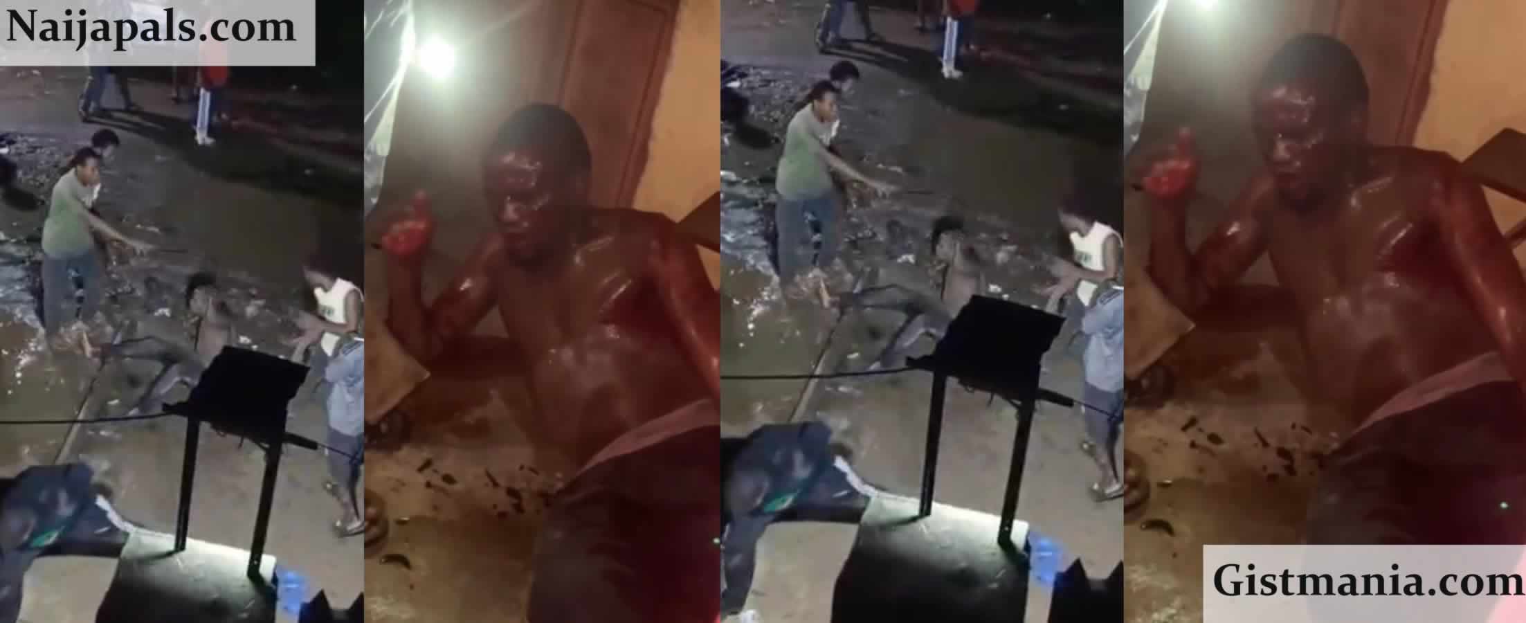 Unizik Students Beat Suspected Armed Robber Caught With A Gun At A Student Hostel (Videos)
